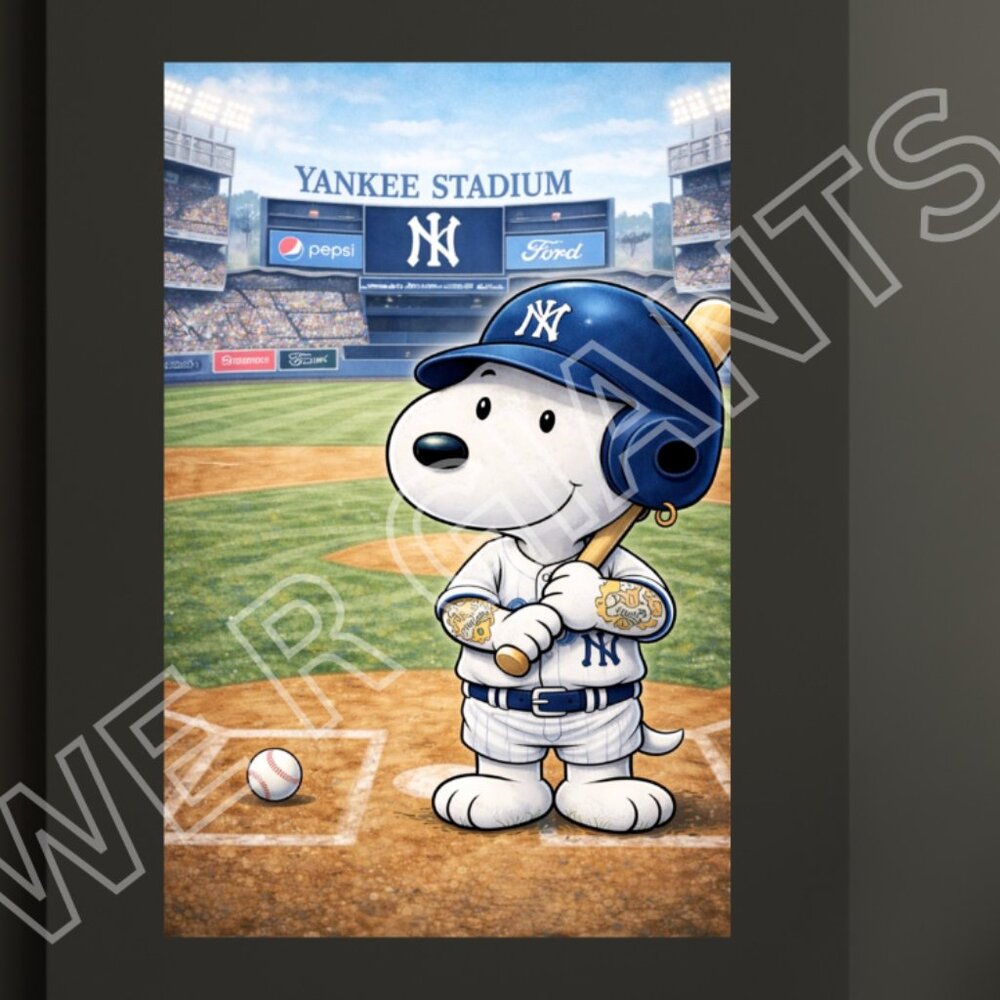 Snoopy New York Yankees Baseball Poster 11x17 Peanuts MLB Wall Decor